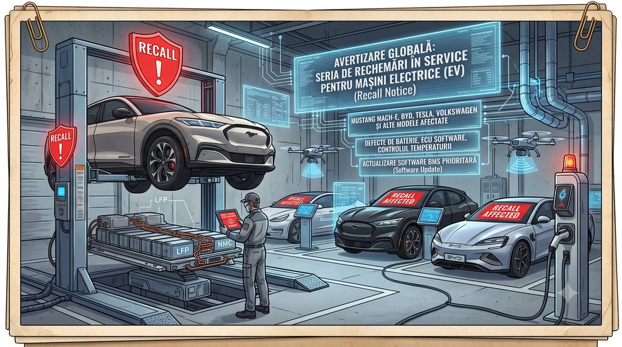 Val de recall-uri la mașini electrice în 2026: Mercedes EQA/EQB, Volkswagen ID, Ford Mustang Mach-E, Hyundai Kona și Renault 5 — ce trebuie să verifici